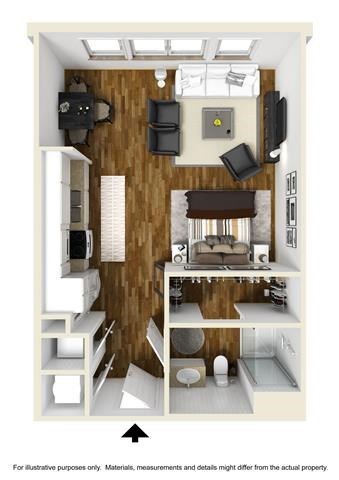 The Hub Studio 1 bath Floor Plan at The Lincoln, Raleigh, NC