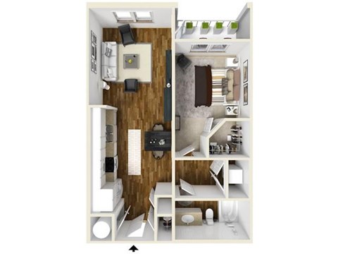 1 bedroom 1 bath The Moore Floor Plan at The Lincoln, Raleigh, North Carolina