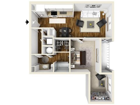 1 bedroom 1 bath The Nash Floor Plan at The Lincoln, Raleigh, 27601