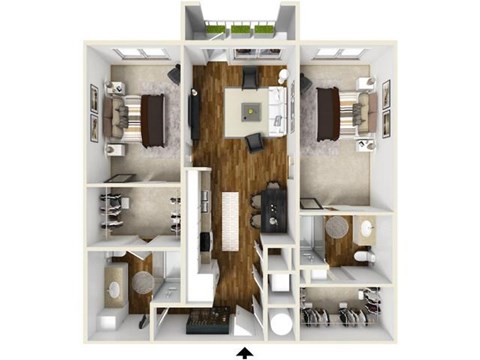 2 bed 2 bath The Newton Floor Plan at The Lincoln, North Carolina
