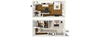 1 bedroom 1.5 bath The Oak Townhome Floor Plan at The Lincoln, Raleigh, NC