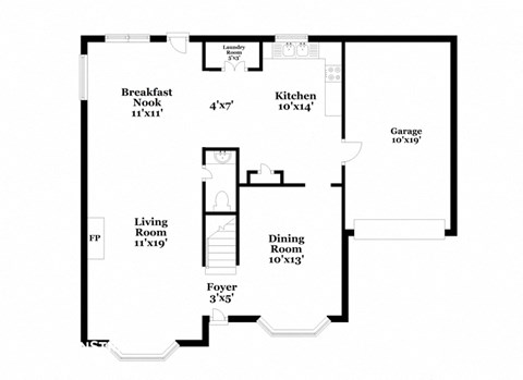a floor plan of a house with a small kitchen and a living room