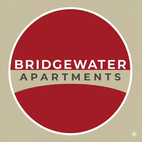 A red and white sign that says Bridgewater Apartments.