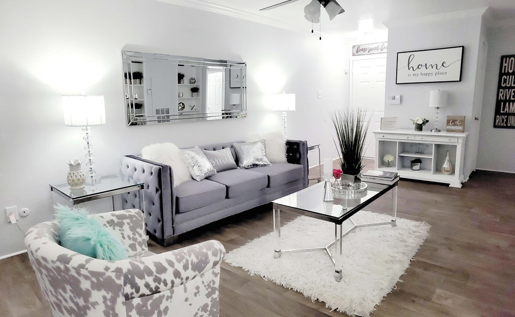 a living room with a couch and a coffee table