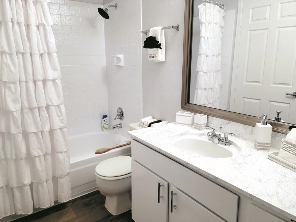 a bathroom with a sink toilet and a bath tub