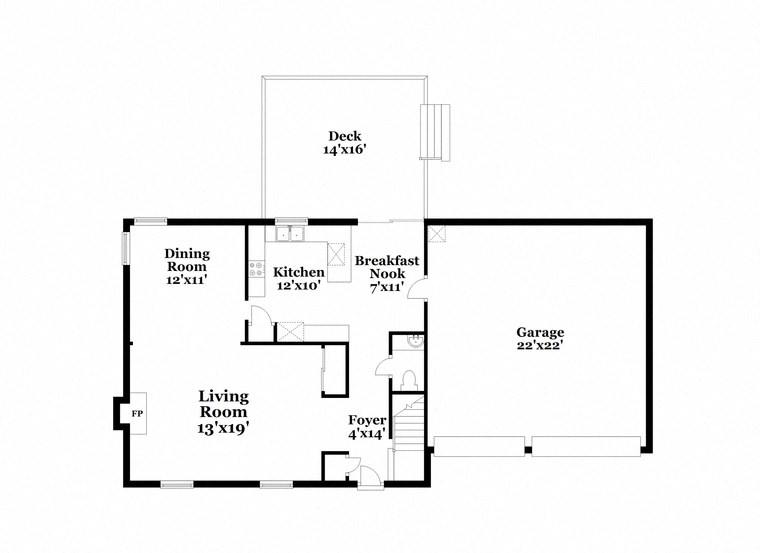 a floor plan of a house with two bedrooms and a living room and a kitchen