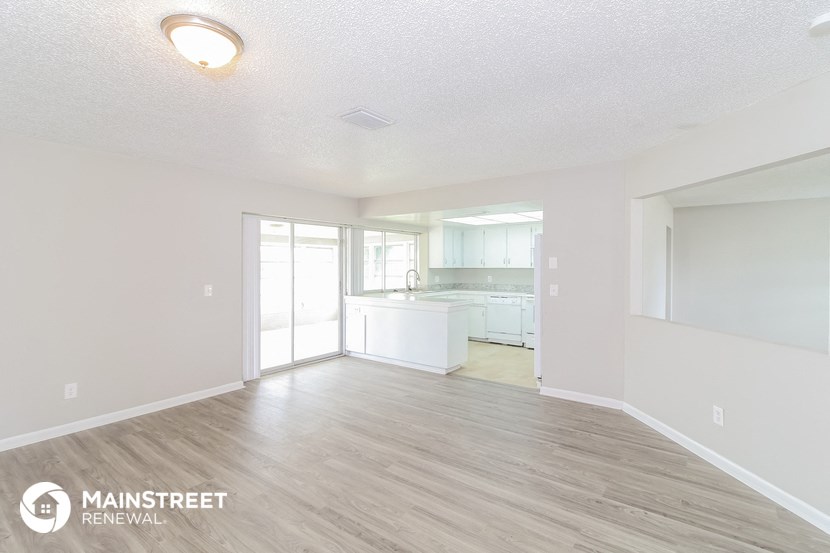 the living room and kitchen of an apartment