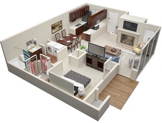 Summerchase at Riverchase one bedroom & one bathroom floor plan with 806 square feet called Chestnut in Tampa, FL