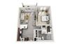 A2 1-bedroom/1-bathroom 3D floor plan layout with 869 square feet at The Station at Poplar Tent apartments for rent in Concord, NC