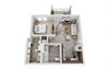 A3 1-bedroom/1-bathroom 3D floor plan layout with 724 square feet at The Station at Poplar Tent apartments for rent in Concord, NC