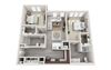 B1 2-bedroom/2-bathroom 3D floor plan layout with 1,198 square feet at The Station at Poplar Tent apartments for rent in Concord, NC