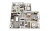 C1 3-bedroom/2-bathroom 3D floor plan layout with 1,540 square feet at The Station at Poplar Tent apartments for rent in Concord, NC