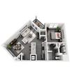 A-2 1-bedroom/1-bathroom 3D floor plan layout with 788 square feet at The Station at Savannah Quarters apartments for rent in Pooler, GA