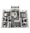 B-1 2-bedroom/2-bathroom 3D floor plan layout with 953 to 1,031 square feet at The Station at Savannah Quarters apartments for rent in Pooler, GA