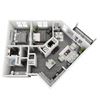 B-2 2-bedroom/1-bathroom 3D floor plan with 1,023 square feet at The Station at Savannah Quarters apartments for rent in Pooler, GA
