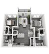 B-3 2-bedroom/2-bathroom 3D floor plan layout with 1,042 square feet at The Station at Savannah Quarters apartments for rent in Pooler, GA