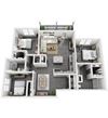 C-1 3-bedroom/2-bathroom 3D floor plan layout with 1,354 square feet at The Station at Savannah Quarters apartments for rent in Pooler, GA