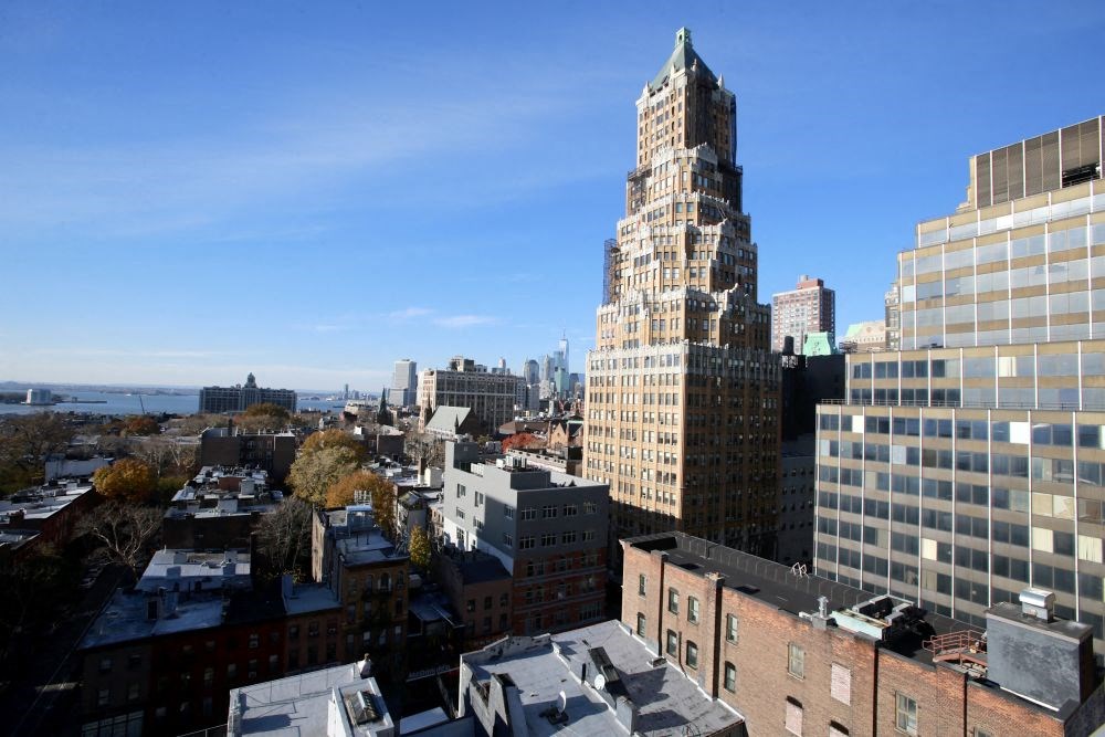 a view of the city from the roof of a building