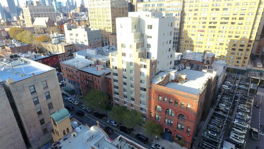 a view of the city from a skyscraper