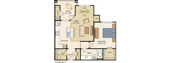 One Bedroom & One Bathroom. Open Floor Plan with Dining and Living Space. Bedroom has walk-in-closet. Kitchen Island great for entertaining. Private Patio with Storage Closet. 823 Square Feet