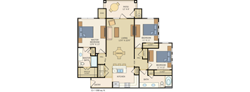 Three Bedrooms & Two Bathrooms. Spacious Floor Plan with Kitchen Island, Dining Nook, Living Room with access to a Patio with Storage Closet. 1350 Square Feet.