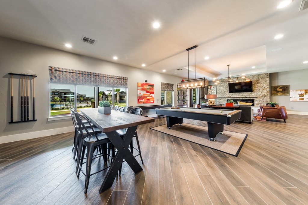 Clubhouse with Pool Table & Lounge Area at Legacy Creekside Apartments, San Antonio, TX, 78251