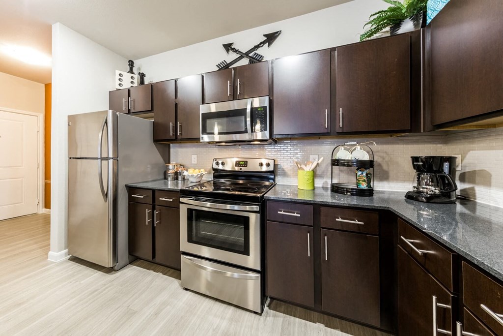Stainless Steel Appliances & Stove & Microwave at Legacy Creekside Apartments, San Antonio, 78251