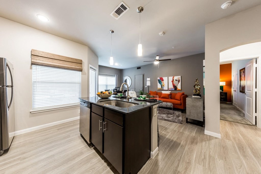 Open Kitchen to Living Room at Legacy Creekside Apartments, San Antonio, 78251