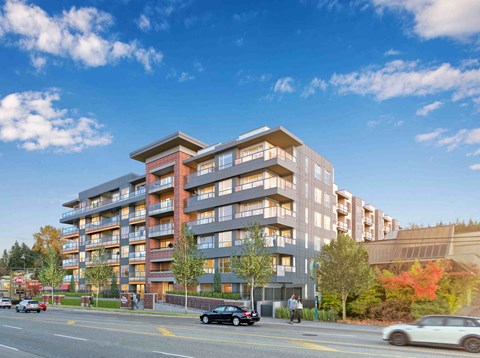 a rendering of an apartment building on a city street