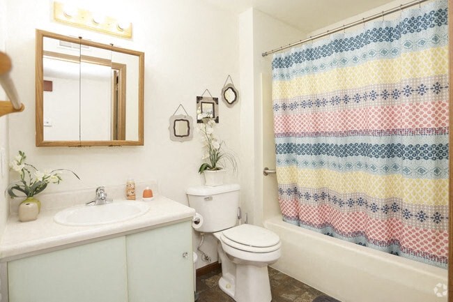 a bathroom with a sink toilet and a shower curtain