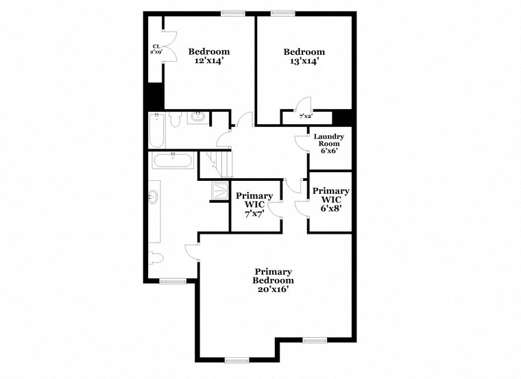 a floor plan of a house with two bedrooms and two bathrooms