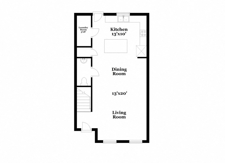 a floor plan of a house with a small kitchen and a living room