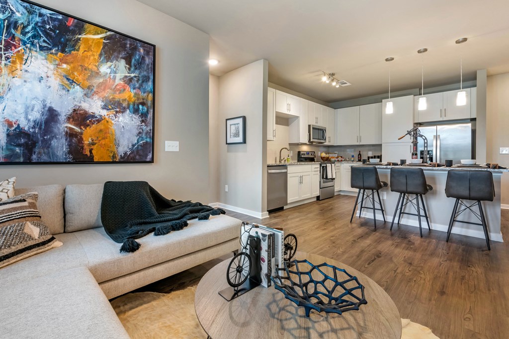 Living room couch and table at JTB Apartments, Jacksonville, Florida