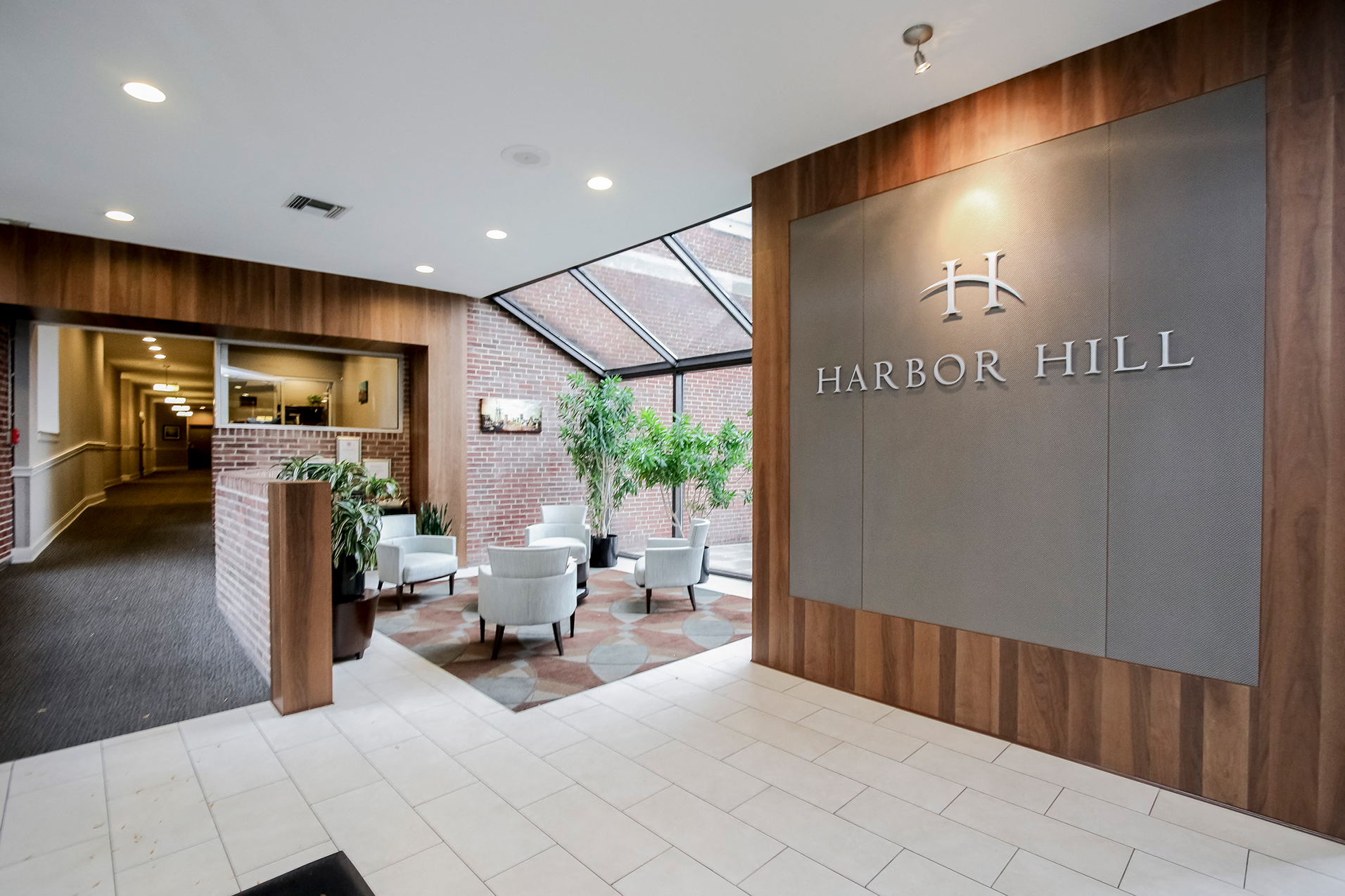 Harbor Hill Apartments lobby and coffee bar
