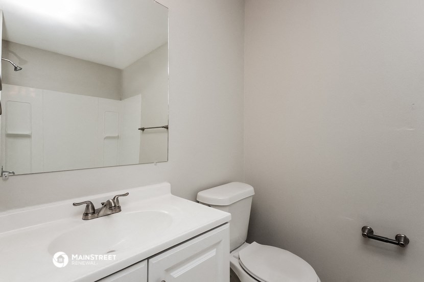 a bathroom with a sink and a toilet and a mirror