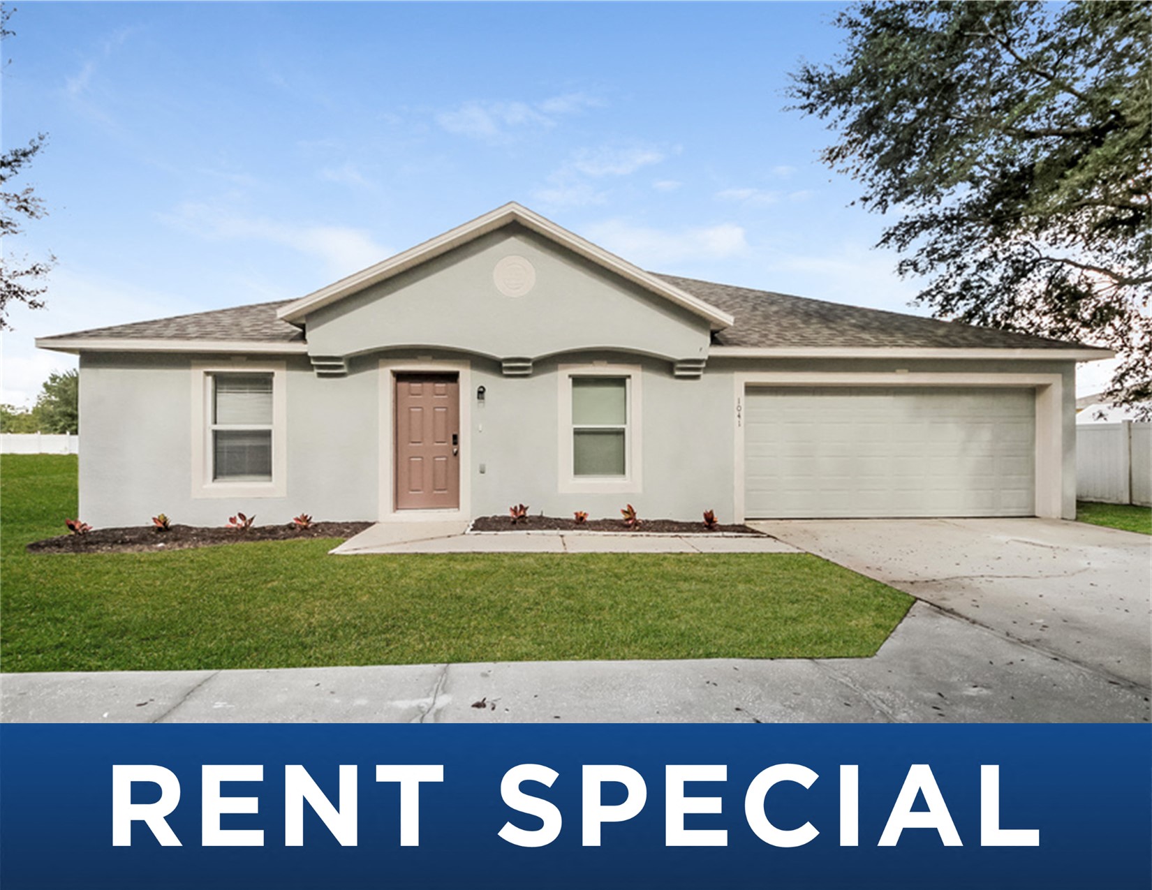a rental house with the rent special sign