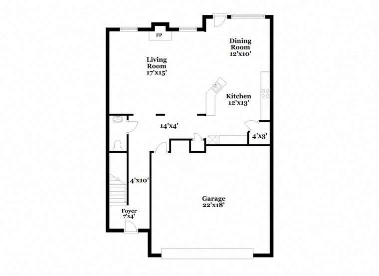 a floor plan of a house with a kitchen and a living room