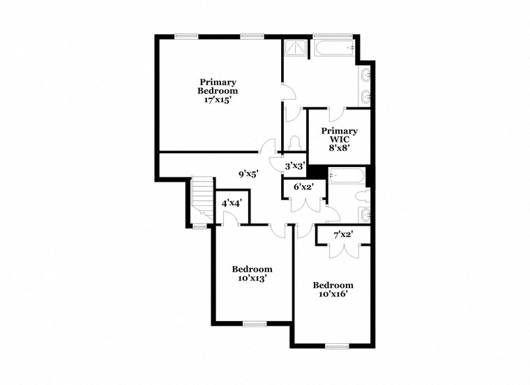 a floor plan of a house with a combination of bedrooms and baths