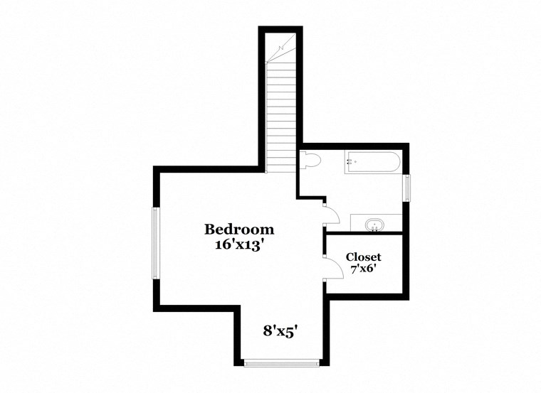 floor plan of the second level of the house with the bedroom and the living room