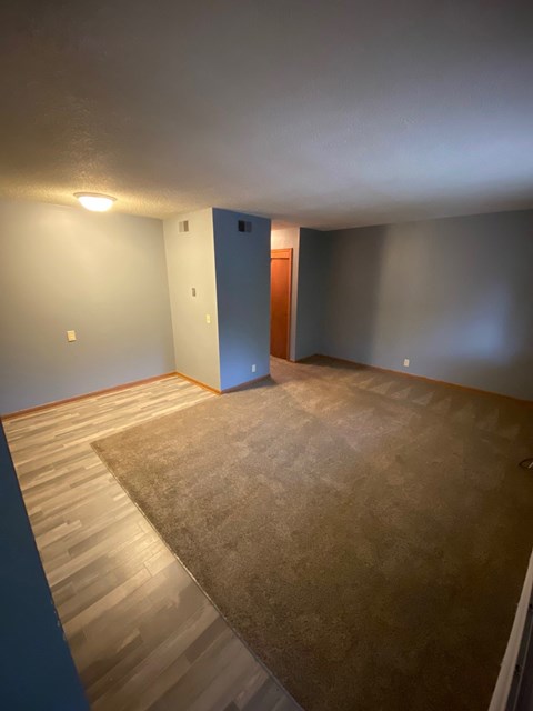 the living room is empty and ready for the renters move in