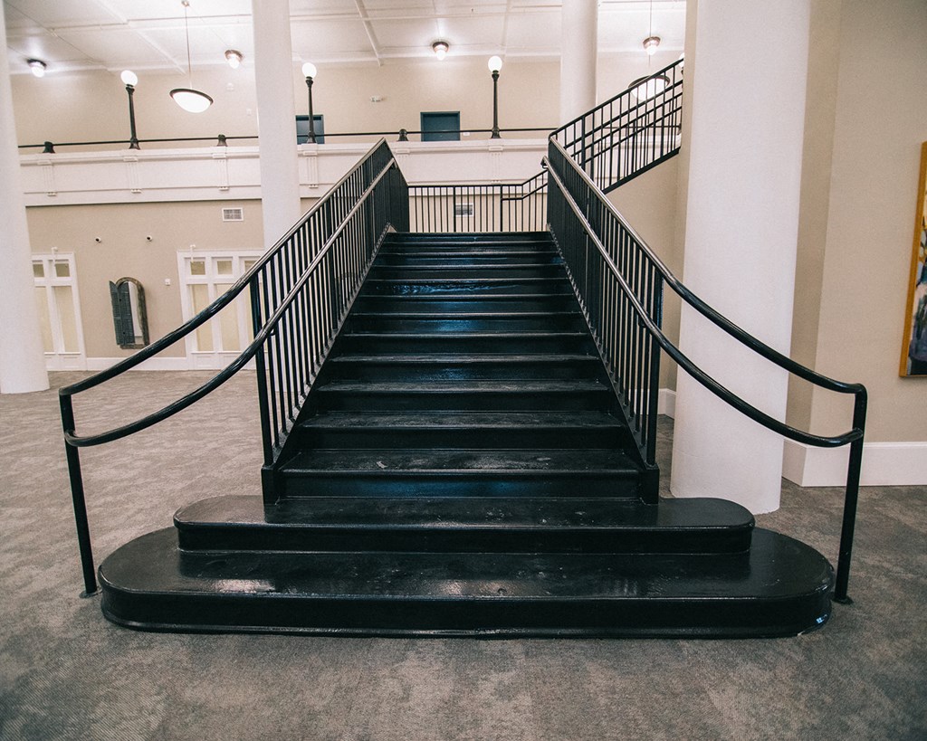 the stairs up to the second floor of the museum