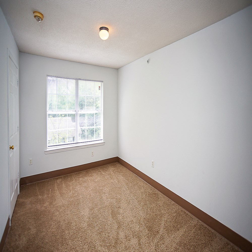 an empty room with carpet and a window