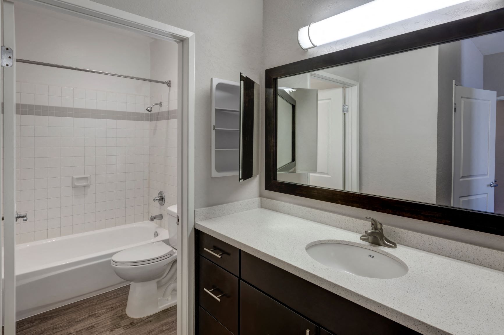 One Bedroom Apartments in Hancock Park, CA - Apartment Bathroom Vanity with Separate Shower and Commode