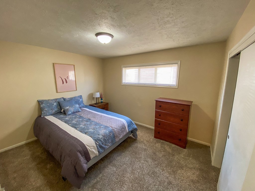 a bedroom with a bed and a dresser