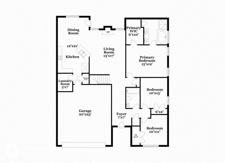a floor plan of a house with a combination of bedrooms and a living room