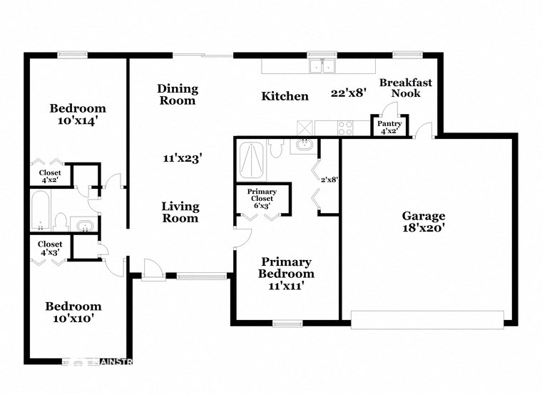 a floor plan of a house with a kitchen and a living room