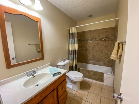 a bathroom with a sink toilet and a shower