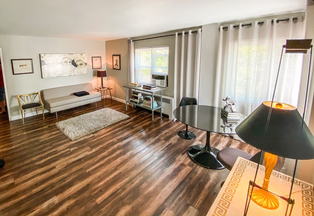 a living room with a couch and a table