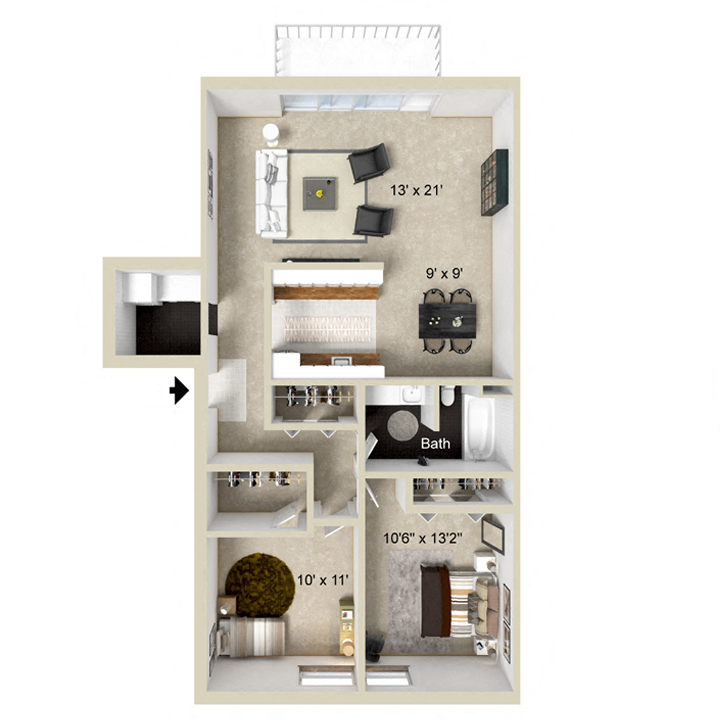 2 bedroom 1 bathroom floor plan at Briarlane Apartments in Grand Rapids, MI