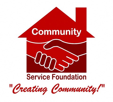 the logo of the community creating foundation with a house and two hands